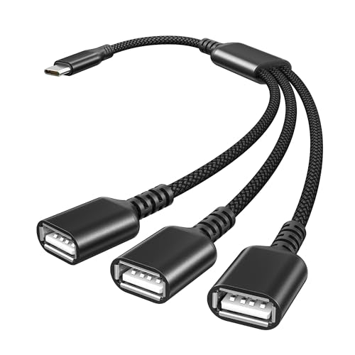 Basesailor USB C to 3 USB Adapter 1FT,USBC Male to 3-Port USBA OTG Splitter | Thunderbolt 4 Type C to Multiple Y Cable Converter for MacBook Pro,Apple iPhone 17 16,Mac,Flash Drive,Keyboard,Printer,S26 - color: Black, size: 1FT(0.3M), style: 1 in 3 out