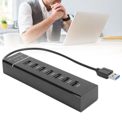 USB 3.0 Hub 7 Port – High Speed 5Gbps Data Transfer Hub Splitter with Blue LED Indicator, DC 5V Power Adapter for Laptop PC