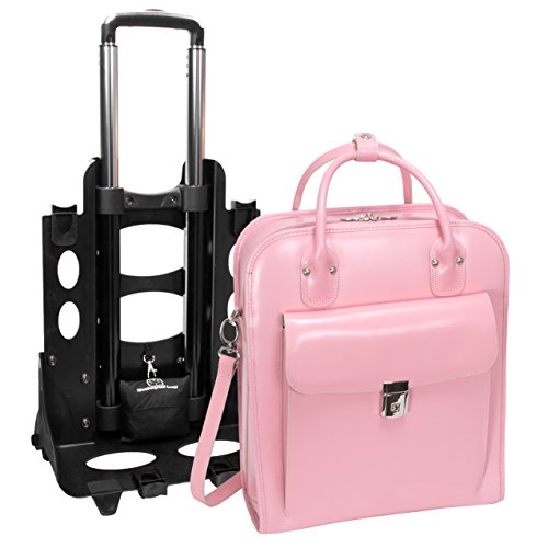 McKleinUSA, W Series, LA Grange, Top Grain Cowhide Leather, 15" Leather Vertical Patented Detachable -Wheeled Ladies' Laptop Briefcase, Pink (96499), 14.4 x 8.75 x 18.5 inches - color: Pink, size: 14.4"x8.75"x18.5"