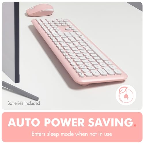 X9 Pink Keyboard and Mouse Wireless | Cute Wireless Keyboard and Mouse Combo - Transform Your Space with a Colorful Keyboard and Mouse Set for PC Laptop and Chrome (Pink/White) - color: Pink | White