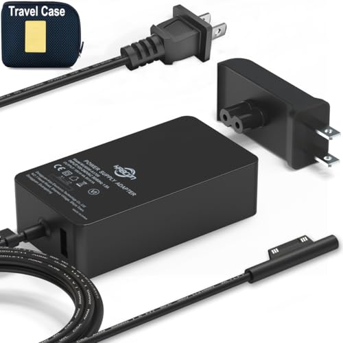 65W Surface Pro Laptop Charger for Microsoft Surface Pro 12 11 10 9 8 7+ X | 7 6 5 4 3, Windows Surface Laptop 7 6 5 Studio 4 Go 3 2, Surface Go Tablet, Surface Book 2 1, Support 44W, 10FT, Travel Case