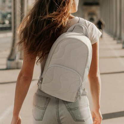 tomtoc 10L Puffy Sling Backpack with Padded Compartment for MacBook Neo A18 | Lightweight Quilted Crossbody Bag for 11-inch iPad Air/Pro, Nintendo Switch 2, Puffer Travel Chest Daypack for Women Girls - color: Snowberg