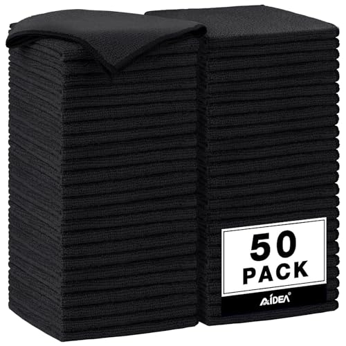 AIDEA Microfiber Cleaning Cloth Black 50PK, Cleaning Rags 12×12" | Microfiber Towels for Cars, Dusting Cloth Lint Free Microfiber Rags, Cleaning Towels for SUVs, House, Kitchen, Workshops - color: Black, size: 50PK