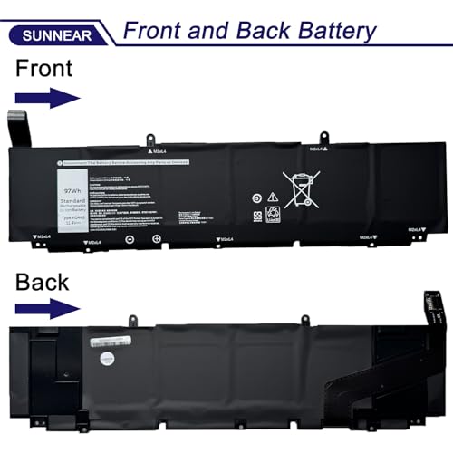 97Wh XG4K6 Battery for Dell XPS 17 9700 9710 9720 9730 Precision 5750 | 6-Cell 11.4V 8071mAh; Battery Replacement for Dell Precision 5760 5770 P92F P92F001 P92F003; 01RR3 001RR3 F8CPG KVPMY KRDHV - size: 13.03*2.75*0.34 inches XG4K6