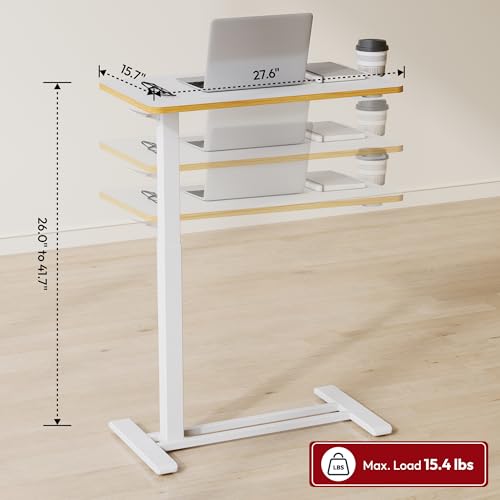 SANODESK Medical Adjustable Overbed Bedside Table with Hidden Casters, Pneumatic Mobile Laptop Computer Standing Desk Cart Overbed Table with Tray, Hospital and Home Use(27.6" W x 15.7" D, White) - color: White Maple, size: Small