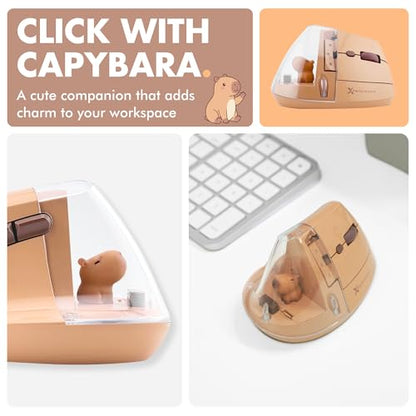 X9 Performance Wireless Vertical Ergonomic Mouse - Click with Capybara - (BT + 2.4G) Up to 4000 DPI, 6 Button, Rechargeable - Bluetooth Ergonomic Vertical Mouse Wireless - for Mac and PC - Brown - color: Brown