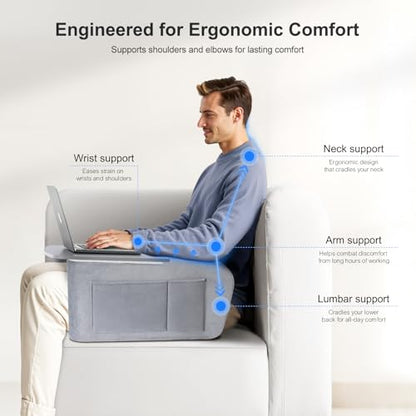 OPTIXCELL Wooden Lap Desk Pillow for Laptop with Arm Rests for Bed & Couch | Ergonomic Large 23.7" Surface, Sturdy 44 LBS Capacity, Side Pockets, for Reading, Writing, Working, Gaming, Eating, Watching