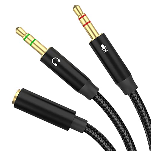 Headphone Splitter Mic Cable, 3.5mm Female to Dual Male Audio Stereo Y Splitter Compatible with HyperX Cloud II/Cloud Alpha/Cloud Flight/Cloud Silver, Astro A10 A40 for PC, Laptop, Desktop