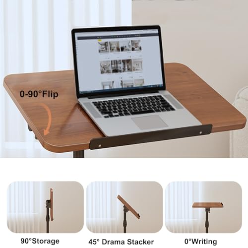 Overbed Table Tray Artificial Board Bedside Table, Office Sofa Side Table, Laptop Table, can Lift and Flip with Antis Fall Strips, Used for Home, Hospitals(Black) - color: Black