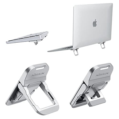 Nillkin Portable Laptop Stand with 3 Adjustable Angles, Flip Keyboard Riser Feet for Most Keyboards, Computer Keyboard Stand for Desktop, MacBook, HP and Other 10-17 Inches Laptop Feet Riser, Silver - color: Silver