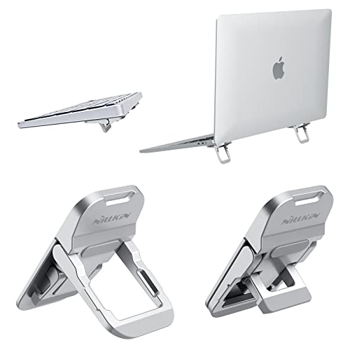Nillkin Portable Laptop Stand with 3 Adjustable Angles, Flip Keyboard Riser Feet for Most Keyboards, Computer Keyboard Stand for Desktop, MacBook, HP and Other 10-17 Inches Laptop Feet Riser, Silver - color: Silver