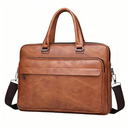 Vintage Leather Laptop Briefcase, 16 Inch Messenger Bag, Crossbody Shoulder Computer Satchel for Men Office Computer Bag - color: Khaki