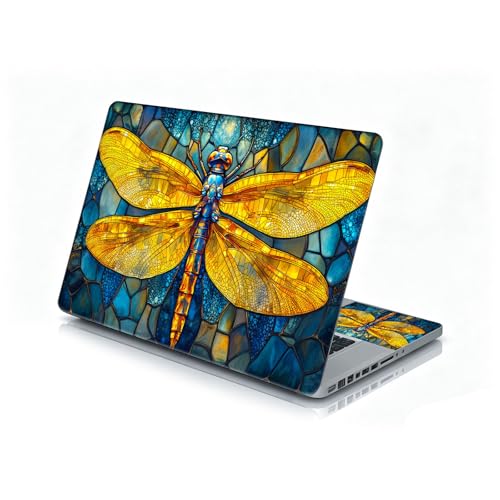 Universal Laptop Skin Sticker Decal, 12"-15.6" Aesthetic Vinyl Wrap, Stained Glass Dragonfly Waterproof Notebook Cover Art Protector for MacBook HP Dell Lenovo, Fits 13" 14" 15" 15.6" - color: Stained Glass Dragonfly