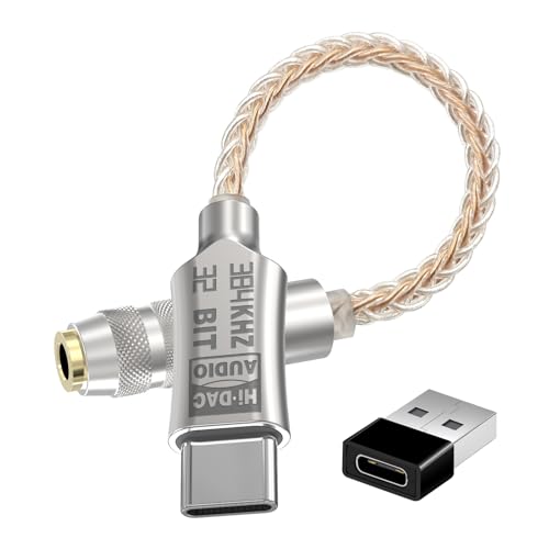 Hi-Res Lossless USB C to 3.5mm Audio Adapter Soundcard, 32bit/384Khz Audio Decoding Transceiver, Supports Wire Control, Microphone, Cellphone Headphone DAC for MacBook, Surface, Sony, and More