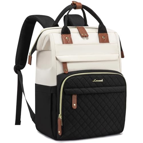LOVEVOOK Laptop Backpack for Women, 15.6'' Waterproof Nurse Bag Teacher Work Backpack Purse for Women, Travel Computer Backpack for College Office Business Ladies - color: Cream-black, size: 15.6 inch-Internal laptop compartment