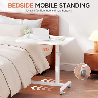 COMHOMA Overbed Bedside Table with Wheels, Hospital Bed Table Over The Bed, Adjustable Mobile Standing Desk Rolling Laptop Desk for Hospital and Home Use, White - size: 24x16in (Non-Tiltable)