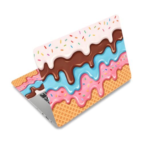 PLIGREAT 15 Inches Laptop Decal Sticker Skin Cover, Ice Cream Design Laptop Sticker Decals Fits 12" to 15" Laptops Universal Waterproof Removable, Yellow Pink - color: Yellow Pink