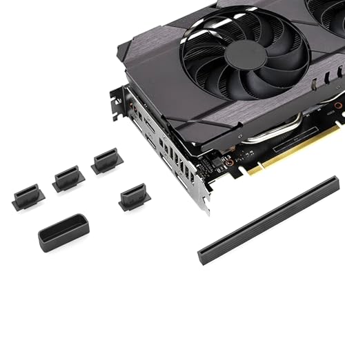 Graphics Card Port Protectors HDMI DP DVI Dust Covers 2 Sets Black | Effective dust protection for HDMI, DP, and DVI ports. Includes gold finger covers. Soft silicone, non-scratch. (2 sets)