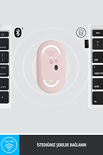 Logitech Pebble Wireless Mouse with Bluetooth or 2.4 GHz Receiver, Silent, Slim Computer Mouse with Quiet Clicks, for Laptop/Notebook/iPad/PC/Mac/Chromebook - Rose/Pink