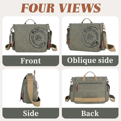 FSD.WG Satchel Messenger Bag for Men Canvas,Travel Shoulder bag 13.5" Laptop Bags - color: Green