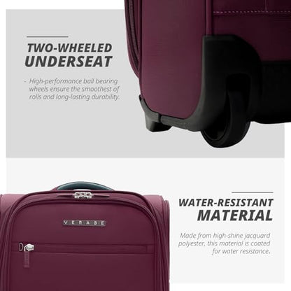 Verage Underseat Carry On Luggage with Wheels,16-Inch Rolling Underseat | Personal Item Bag,Airline Approved, Laptop Compartment, USB Charging Port - color: Grape red, size: 16-Inch Rolling Underseat