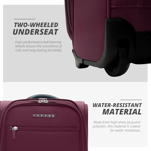 Verage Underseat Carry On Luggage with Wheels,16-Inch,Grape red | Personal Item Bag,Airline Approved, Laptop Compartment, USB Charging Port - color: Grape red, size: 16-Inch Rolling Underseat