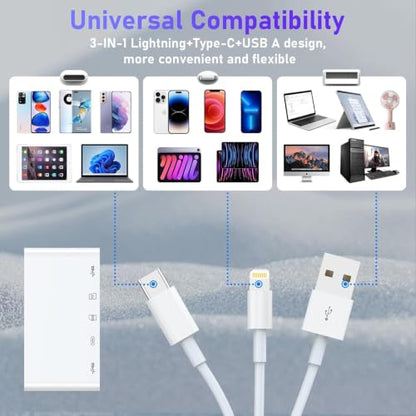 5-in-1 SD Card Reader for iPhone with USB-C, USB-A & OTG Adapter | Lightning, USB-C & USB-A Card Reader with SD/TF Slots, USB Port and Charging for iPhone, iPad, Android, MacBook & PC - color: White