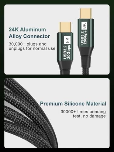 USB C 3.2 Gen 2x2 Video Cable for Monitor - 8FT / 2.5M | 8K@60Hz/4K@120Hz, 100W PD Fast Charging, 20Gbps Data Transfer, Compatible with iPhone 17/16/15, MacBooks, iPad, Carplay - size: 8FT