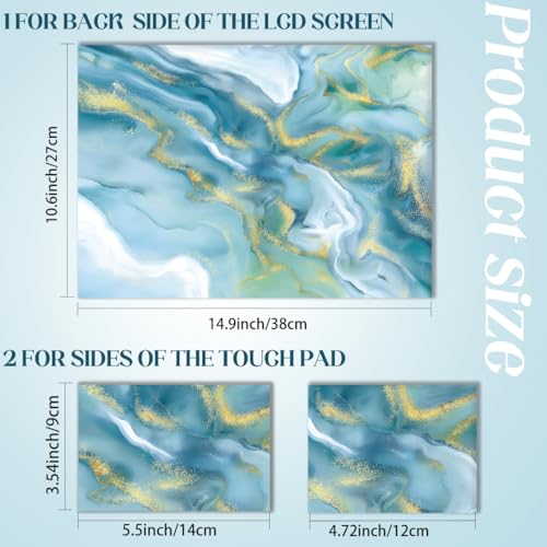 SUPERDANT Blue Marble Pattern Universal Laptop Skin Sticker 3Pcs Pack 14.9x10.6in Blue Gold Wave Print PVC Trimmable Cover Reusable Decal Fits 12 13 14 15 15.6 Inch Notebook Gift-Ready Colorful - style: Blue Wave Marble