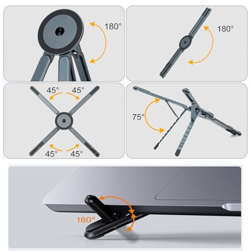 3-in-1 Magnetic Foldable Laptop Stand for Phone Tablet and Laptop | Aluminum Alloy, Die-casting,Ergonomic, 8-Level Adjustable Height, Portable, For Home Office and Travel - color: Grey
