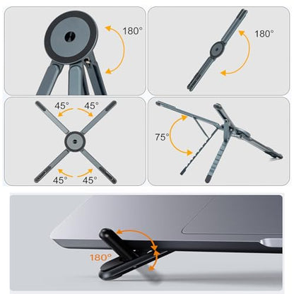 3-in-1 Magnetic Foldable Laptop Stand for Phone Tablet and Laptop | Aluminum Alloy, Die-casting,Ergonomic, 8-Level Adjustable Height, Portable, For Home Office and Travel - color: Grey