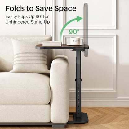 Kitstorack Upgraded TV Tray Table with Panel Lock, 90° Flip-Over Design & Adjustable Height, Sofa Arm Side Table for Eating, Laptop, Couch, Bed, or Small Spaces, Espresso - color: Espresso, style: Auto-locking