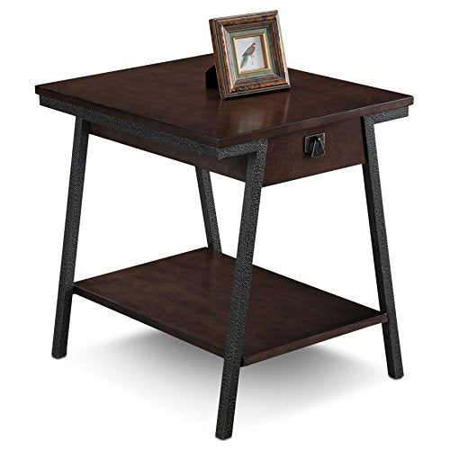 Leick Home 11407 Empiria One Drawer Side Table, Walnut and Foundry Bronze | Freestanding, Contemporary/Modern, Wood, Furniture, 11407 - color: Walnut