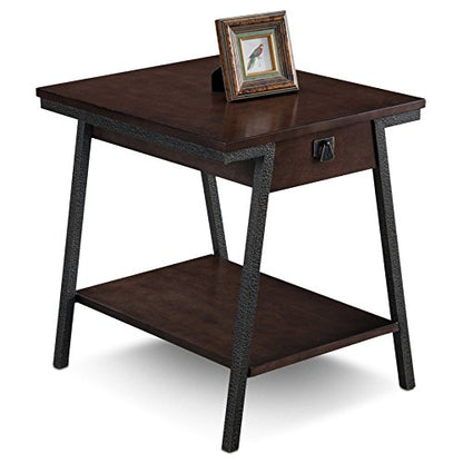 Leick Home 11407 Empiria One Drawer Side Table, Walnut and Foundry Bronze | Freestanding, Contemporary/Modern, Wood, Furniture, 11407 - color: Walnut