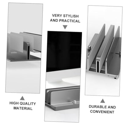 Aluminum Adjustable Laptop Vertical Stand with Dual Slots, Notebook Rack Base for Desk and Tablet Holder, Gray, Suitable for Home and Office Use