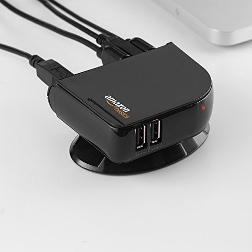 Amazon Basics 7-Port USB 2.0 Hub Tower for Laptop and PC, USB Splitter with 5V/4A Power Adapter, 2 Fast Charging Ports, Plug and Play, Black