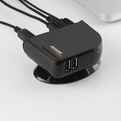 Amazon Basics 7-Port USB 2.0 Hub Tower for Laptop and PC, USB Splitter with 5V/4A Power Adapter, 2 Fast Charging Ports, Plug and Play, Black