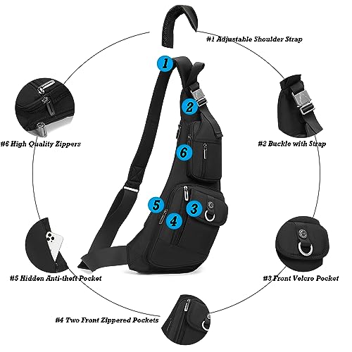 NICGID Sling Bag Chest Shoulder Backpack Crossbody Bags Casual Daypack for Men Women (Black-014) - color: Black-014
