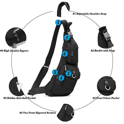 NICGID Sling Bag Chest Shoulder Backpack Crossbody Bags Casual Daypack for Men Women (Black-014) - color: Black-014