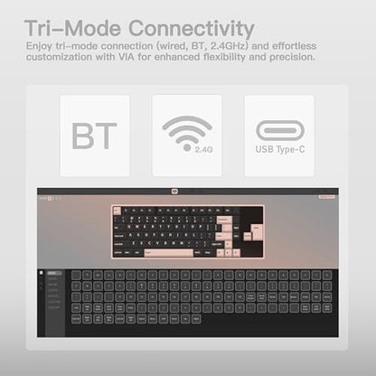 KEEBMONKEY WOBKEY Rainy 75 CNC Aluminum HMX/JWK/Cocoa Switches Triple-Mode Connectivity Mechanical Keyboard with Superior Acoustics, RGB/PP/Mirrored Glass/3500mAh/Violet Switch (Standard - Silver) - style: Standard - Silver
