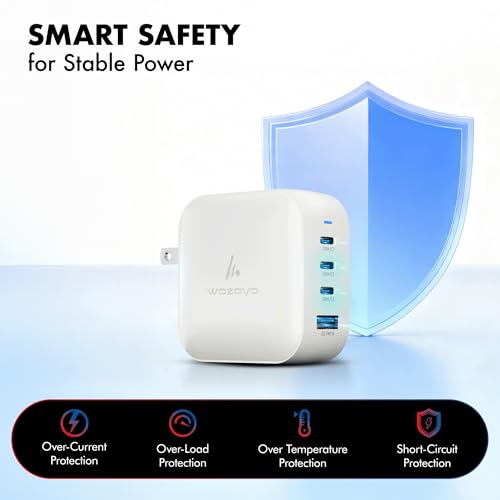 100W GaN Charger, Wozoyo 3XType-C & USB-A Superfast 2.0 Charging, Compatible for iPhone 17/16/16 Pro Max/15 Series/iPad Pro, Smartphones, Tablets and More, PD/PPS/QC 3.0,Compact Foldable Plug