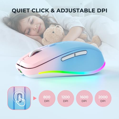 PEIOUS Wireless Mouse Jiggler - Keep Computers Awake, Blue to Pink | Rechargeable LED Mouse, Silent Clicks, Adjustable DPI and Random Movement Keep Computers Awake for Laptop/PC/Mac - color: Blue to Pink