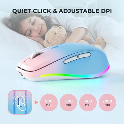 PEIOUS Wireless Mouse Jiggler - Keep Computers Awake, Blue to Pink | Rechargeable LED Mouse, Silent Clicks, Adjustable DPI and Random Movement Keep Computers Awake for Laptop/PC/Mac - color: Blue to Pink