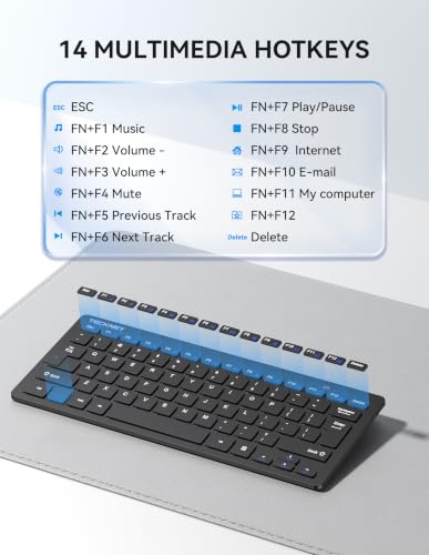 TECKNET 2.4G Wireless Keyboard - Mini Compact Keyboard with Media Hotkeys, 12-Month Battery Life, Compatible with PC, Desktop, Laptop, Smart TV - Black - color: Black