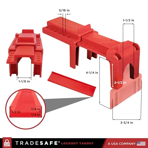 TRADESAFE Adjustable Ball Valve Lockout, 1/2 to 4-1/4 inch Pipe Dia, 2 Pack | Locks Valves In On Or Off Position, Includes Auxiliary Fitting For Larger Valves, Supports Up To 6 Loto Locks