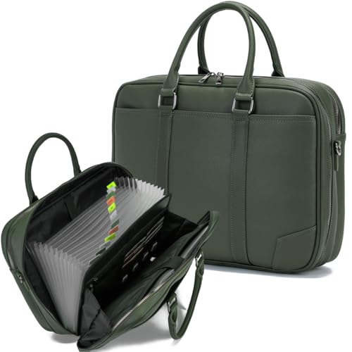 Accordian File Organizer with Handle,briefcase,15.6 in Laptop Bag Portable Document Organizer Handbags Back packs - color: Green