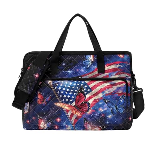 Laptop Sleeve, Laptop Cover with Adjustable Strap Computer Bag Tablet Notebook Sleeves Handbag Messenger Briefcase - color: Butterfly American Flag Design