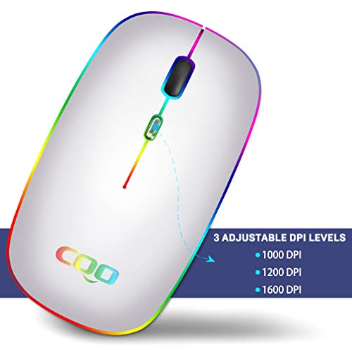 COO Wireless LED Dual Mode (Bluetooth 5.1 and 2.4G) Rechargeable Led Mouse with 3 Adjustable DPI for iPad OS 13, MacBook, Laptop, Mac OS 10.10 - color: Bluetooth+2.4G Wireless( Silver)