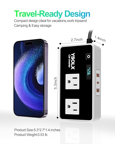 YSOLX 300W Car Power Inverters for Vehicles | Car Inverter 12V to 110V With 3 USB Fast Charger And Car Plug Adapter Outlet for Laptop Computer Charger - size: 300W