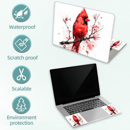 Universal Laptop Skin Decal, 3-Piece Vinyl Protector for 12 13 14 15.6" Notebook, Waterproof Anti-Scratch, Easy Trim & Bubble-Free Finish, Red Cardinal Bird - color: Red Cardinal Bird